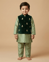 Sage Raw Silk Kurta Set for Boys with Velvet Bandi - BYB PREMIUM