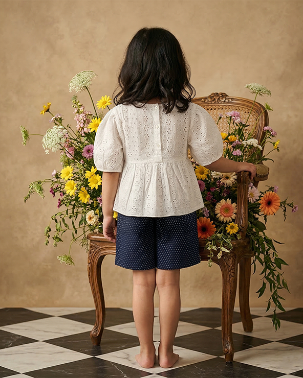 Girls cotton hakoba top with linen shorts set – summer kids outfit