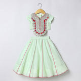 Sea Green Chanderi Silk Lehenga Set for Girls with Dupatta - BYB PREMIUM