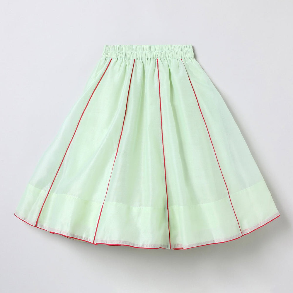 Sea Green Chanderi Silk Lehenga Set for Girls with Dupatta - BYB PREMIUM