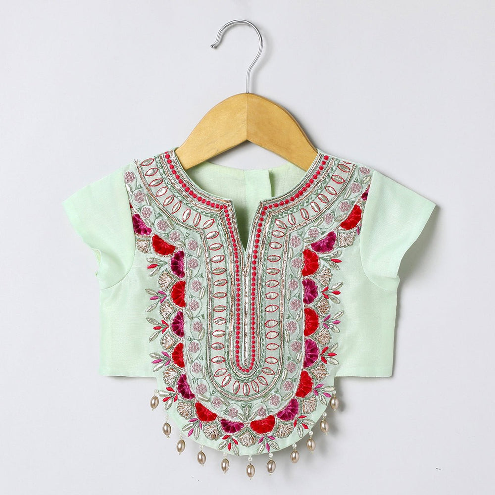 Sea Green Chanderi Silk Lehenga Set for Girls with Dupatta - BYB PREMIUM
