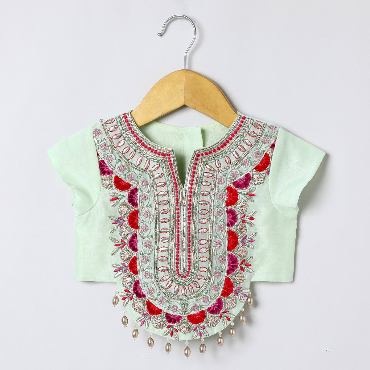 Sea green chanderi silk lehenga set for girls with dupatta   byb premium