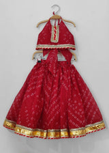 Traditional Red Cotton Kota Halter Top & Bandhani Skirt Set for Baby Girls - BYB PREMIUM