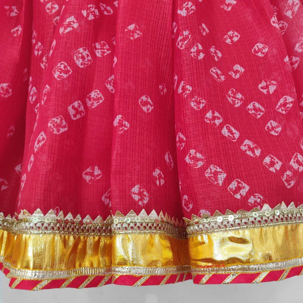 Traditional Red Cotton Kota Halter Top & Bandhani Skirt Set for Baby Girls - BYB PREMIUM