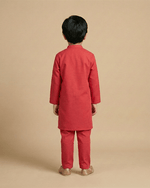 Load image into Gallery viewer, Traditional Wedding Red Linen Kurta &amp; Cotton Pajama Set for Boys - BYB PREMIUM
