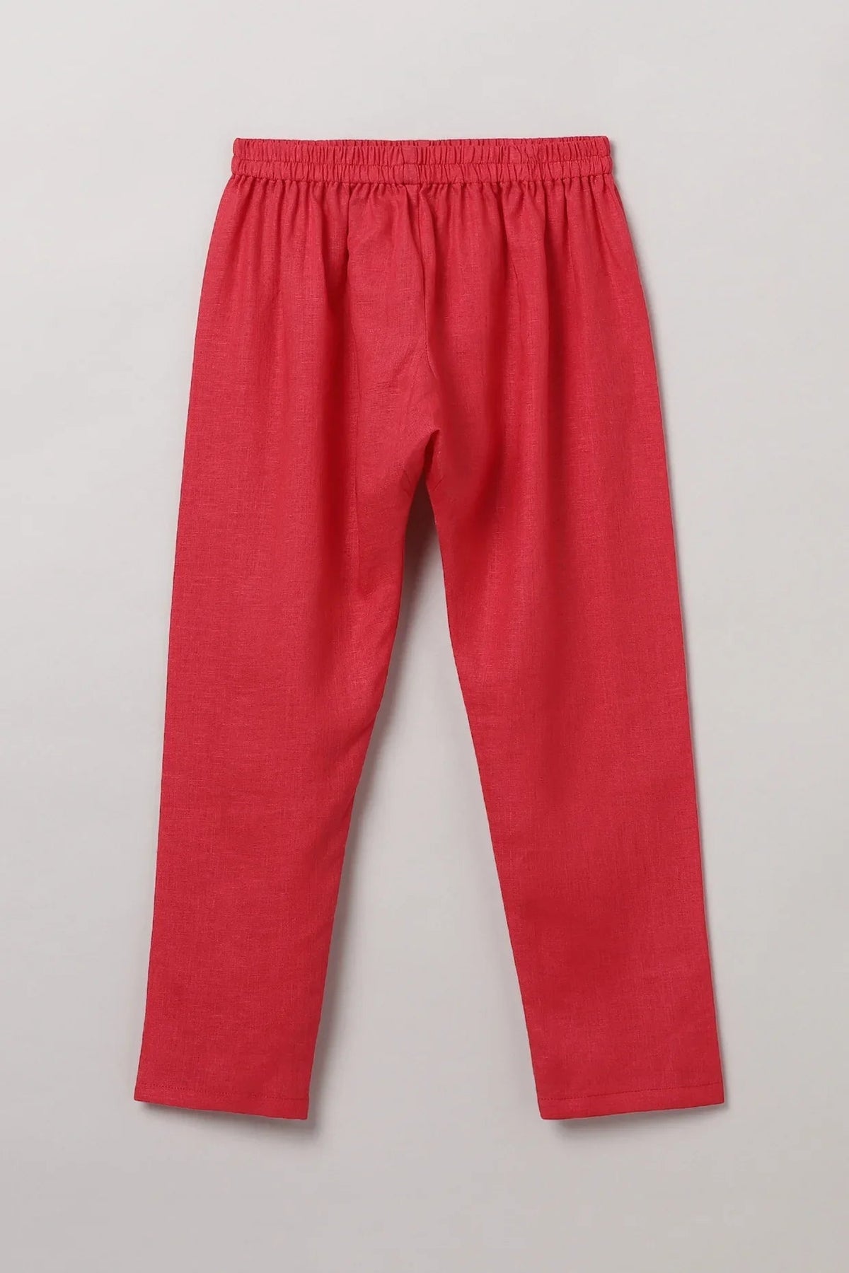 Traditional wedding red linen kurta & cotton pajama set for boys   byb premium