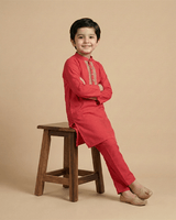 Traditional Wedding Red Linen Kurta & Cotton Pajama Set for Boys - BYB PREMIUM