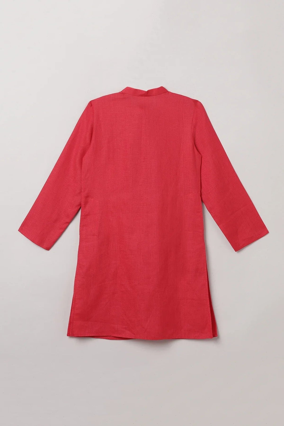 Traditional wedding red linen kurta & cotton pajama set for boys   byb premium