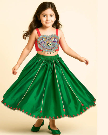 Tussar Silk Fully Hand - Embroidered Top and Skirt Set - BYB PREMIUM