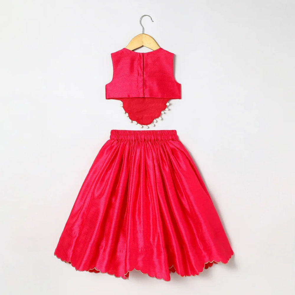 Tussar Silk Fully Hand-Embroidered Top & Skirt Set for Girls - BYB PREMIUM