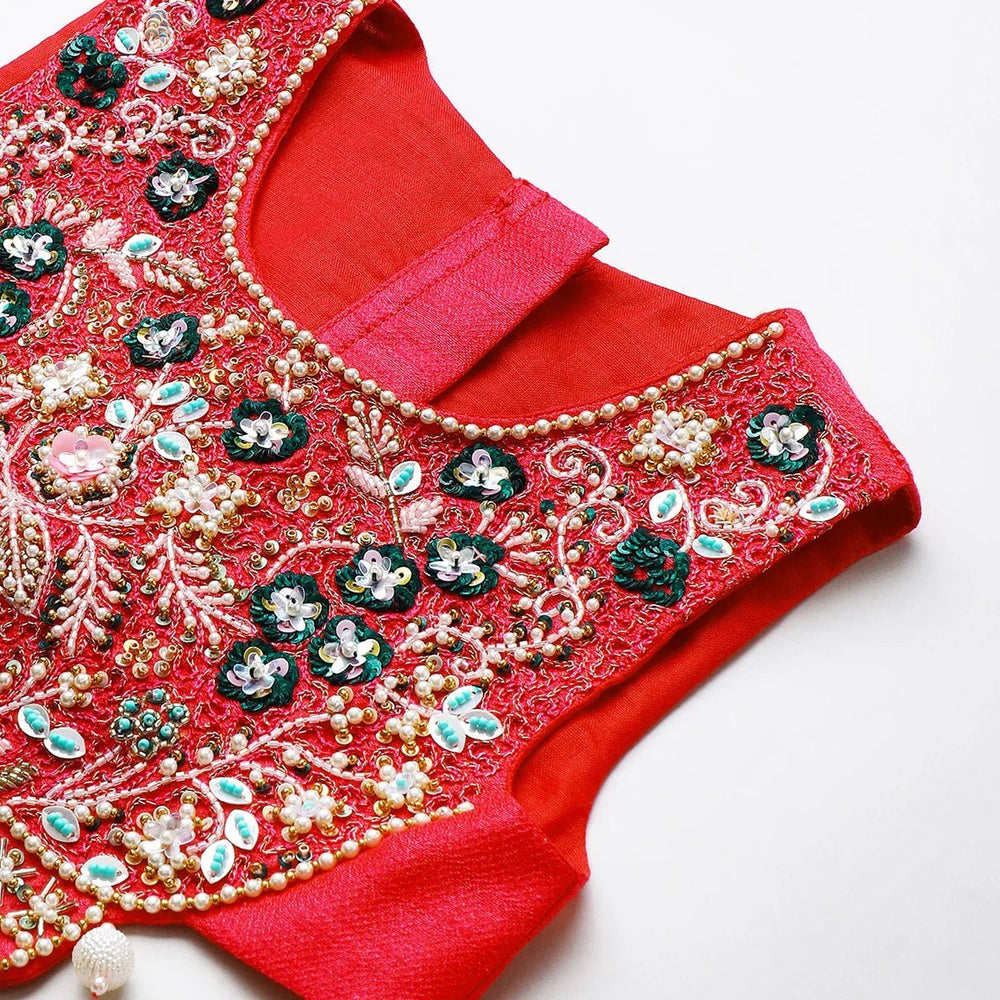 Tussar Silk Fully Hand-Embroidered Top & Skirt Set for Girls - BYB PREMIUM