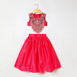 Tussar Silk Fully Hand-Embroidered Top & Skirt Set for Girls - BYB PREMIUM