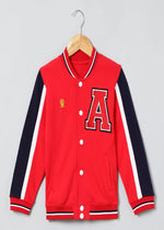 Load image into Gallery viewer, Varsity Vibes Cotton Bomber Jacket ‚Äì Red - BYB PREMIUM
