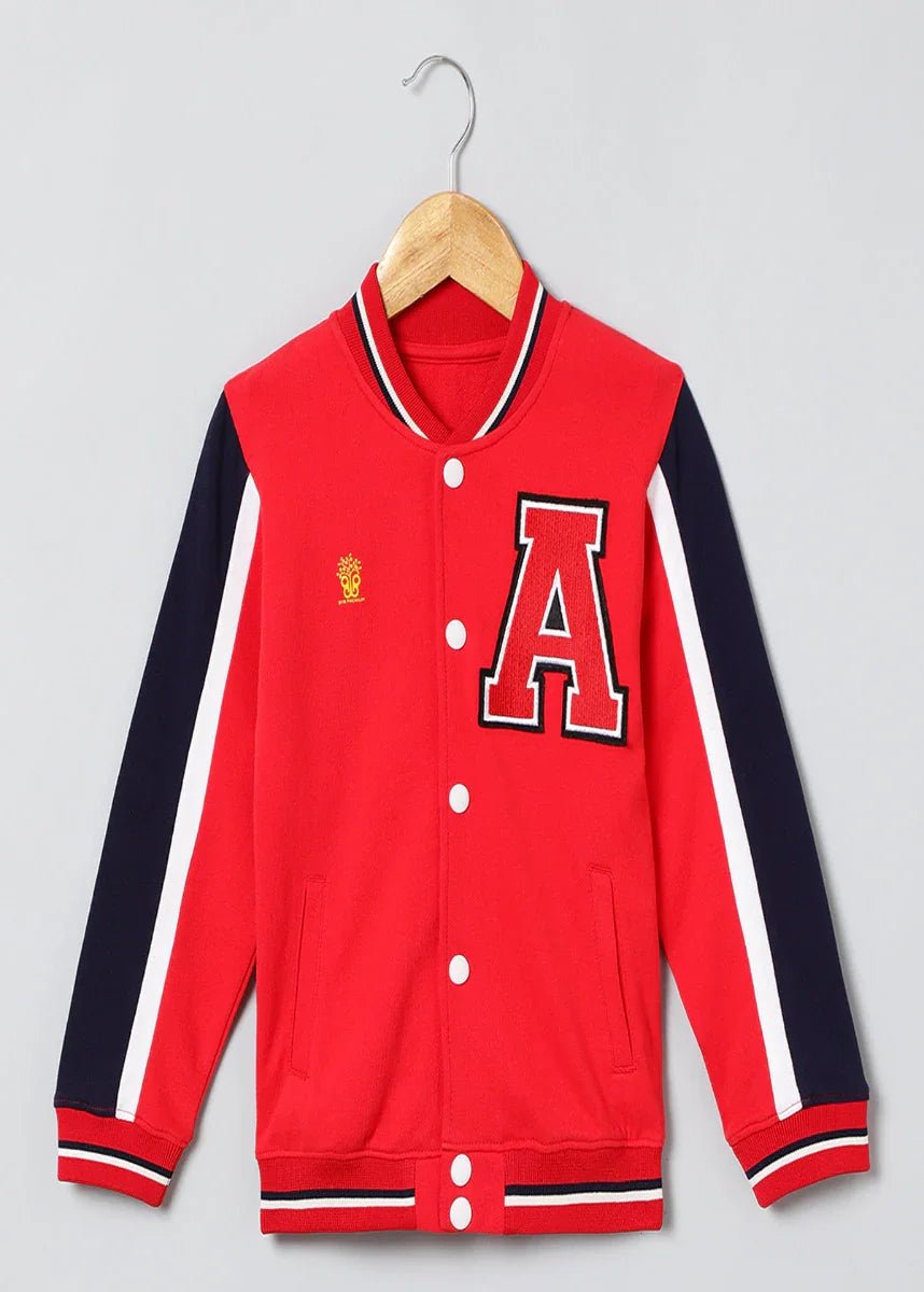 Varsity vibes cotton bomber jacket – red   byb premium