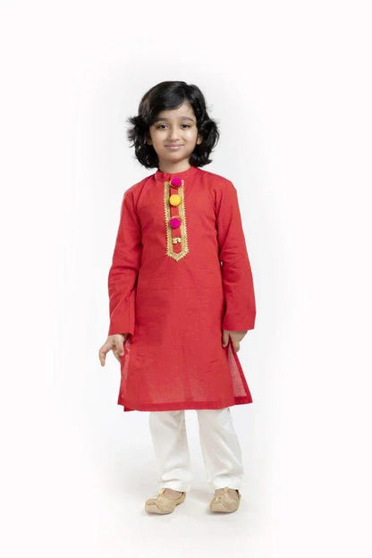 Vibrant Red Linen Kurta Pajama Set - BYB PREMIUM
