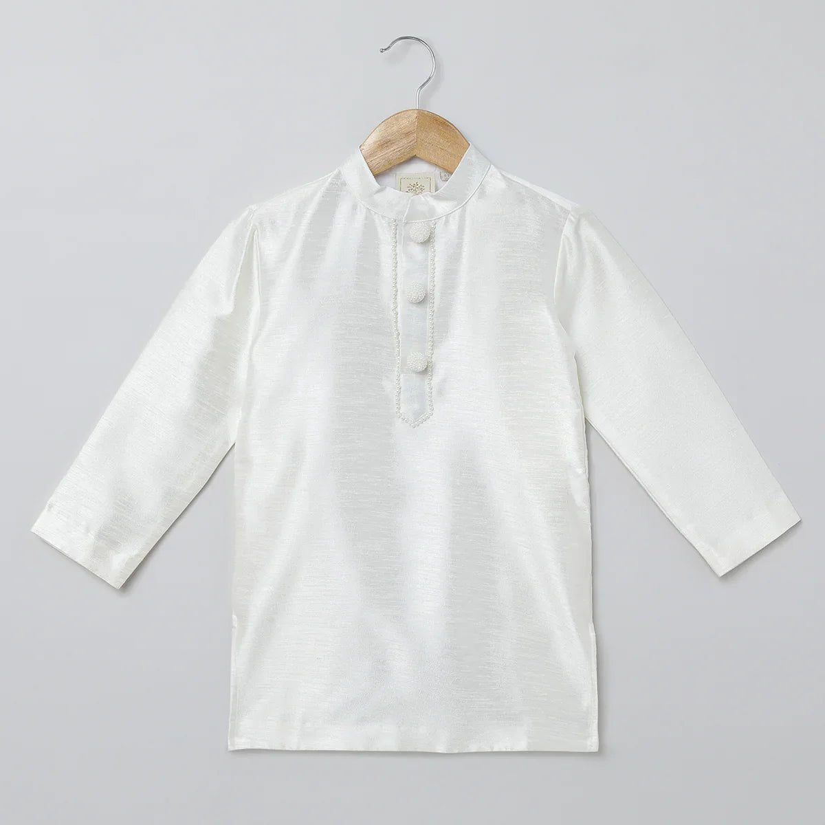 White & Baby Pink Raw Silk Kurta - Pyjama Set for Boys - BYB PREMIUM