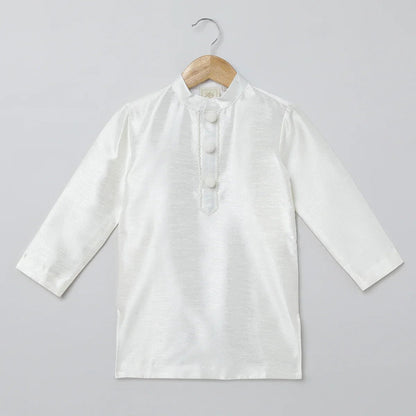 White & Baby Pink Raw Silk Kurta - Pyjama Set for Boys - BYB PREMIUM