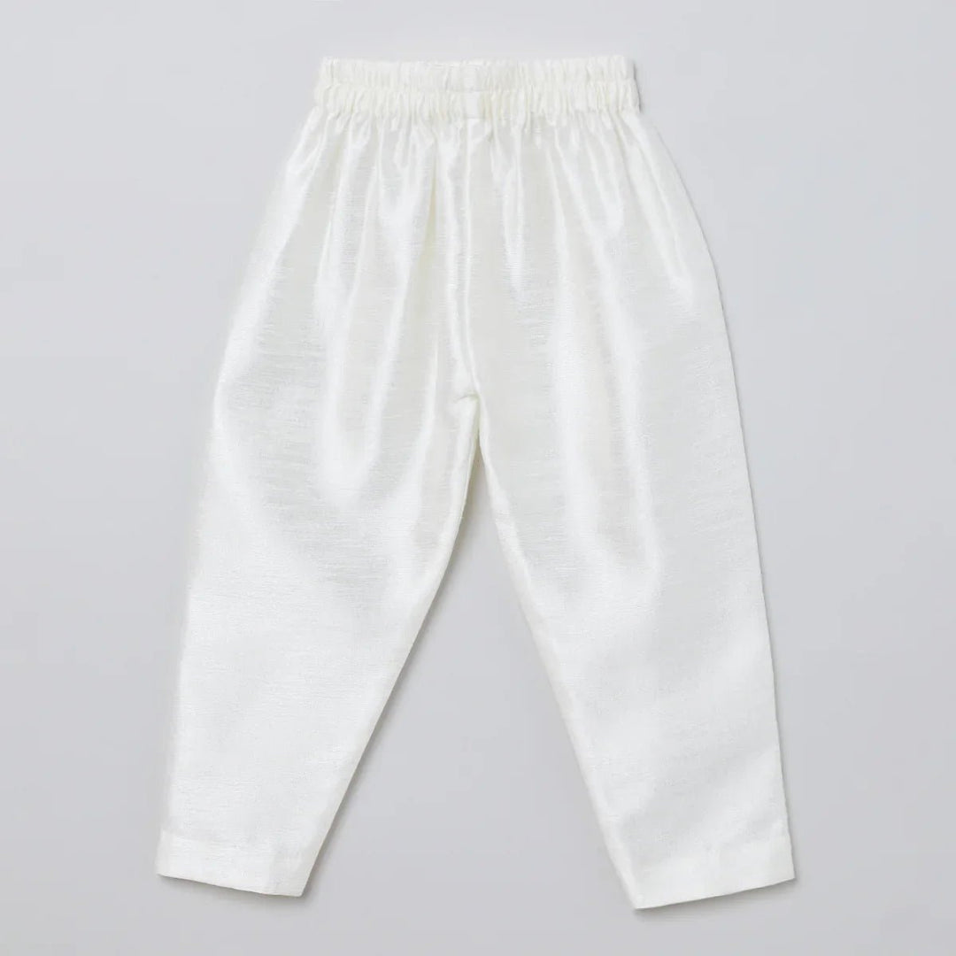 White & Baby Pink Raw Silk Kurta - Pyjama Set for Boys - BYB PREMIUM