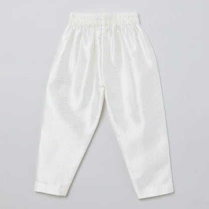 White & Baby Pink Raw Silk Kurta - Pyjama Set for Boys - BYB PREMIUM