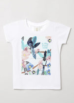 Load image into Gallery viewer, White Bird &amp; Flower Printed T-Shirt with Sequin Detail - BYB PREMIUM
