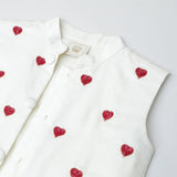 White Cotton Kurta Pyjama Set with Red Heart Embroidered Jacket for Boys - BYB PREMIUM