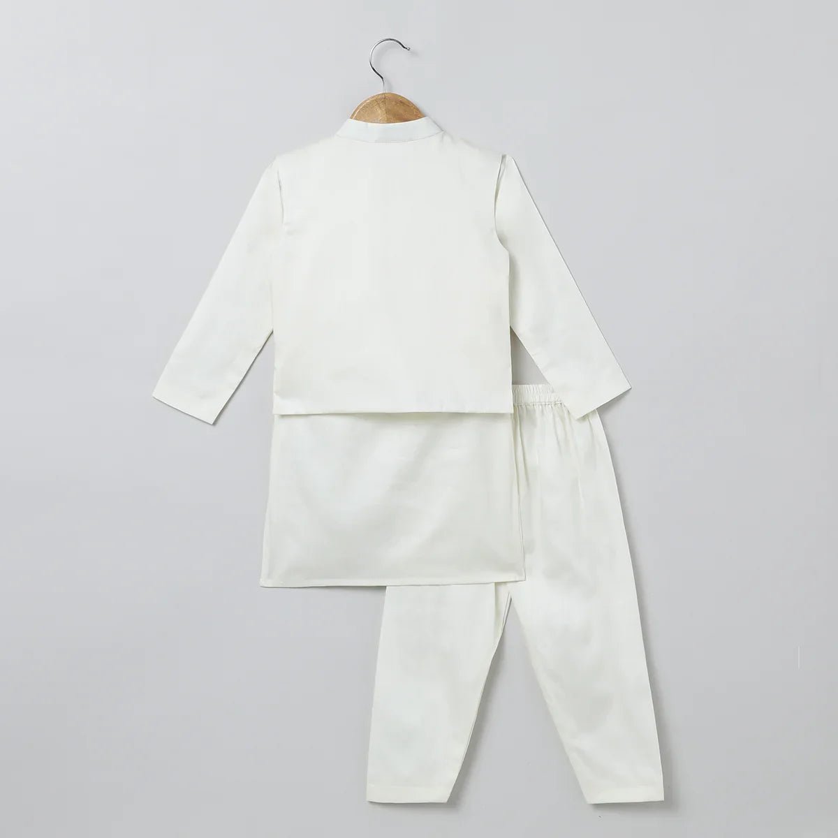 White cotton kurta pyjama set with red heart embroidered jacket for boys   byb premium