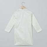 White Cotton Kurta Pyjama Set with Red Heart Embroidered Jacket for Boys - BYB PREMIUM
