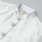 Load image into Gallery viewer, White Kurta Pyjama Set with Baby Pink Raw Silk Embroidered Jacket for Boys - BYB PREMIUM
