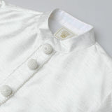 White Kurta Pyjama Set with Baby Pink Raw Silk Embroidered Jacket for Boys - BYB PREMIUM