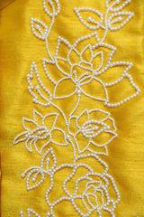 White Kurta Pyjama Set with Yellow Raw Silk Embroidered Jacket for Boys - BYB PREMIUM