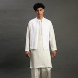 White Linen Kurta Set with Embroidered Jacket - BYB PREMIUM