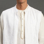 Load image into Gallery viewer, White Linen Kurta Set with Embroidered Jacket - BYB PREMIUM
