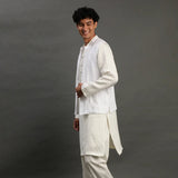 White Linen Kurta Set with Embroidered Jacket - BYB PREMIUM