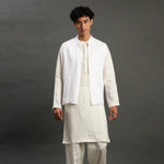Load image into Gallery viewer, White Linen Kurta Set with Embroidered Jacket - BYB PREMIUM
