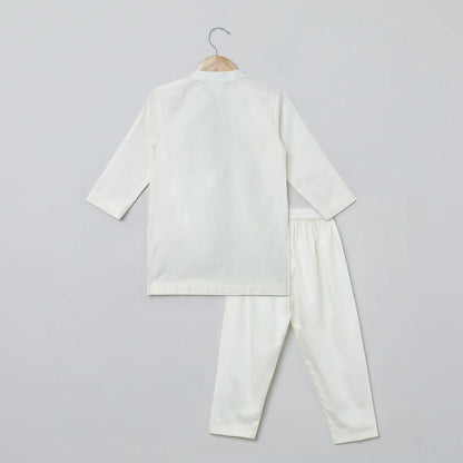 White Multicolor Embroidered Kurta Pyjama Set for Boys - BYB PREMIUM