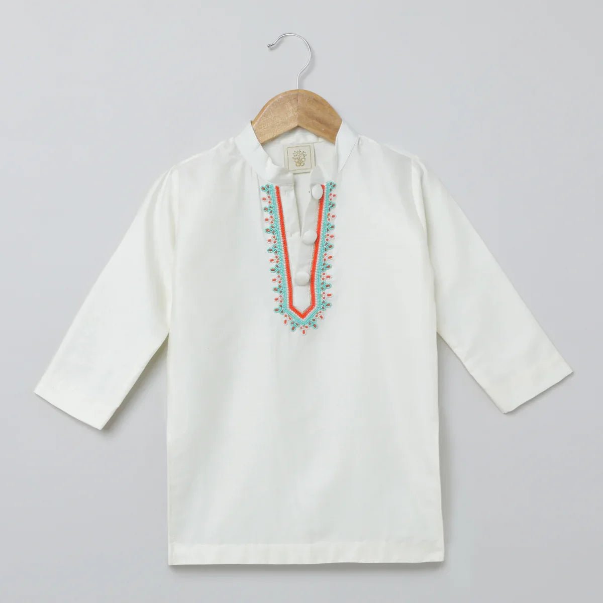 White Multicolor Embroidered Kurta Pyjama Set for Boys - BYB PREMIUM