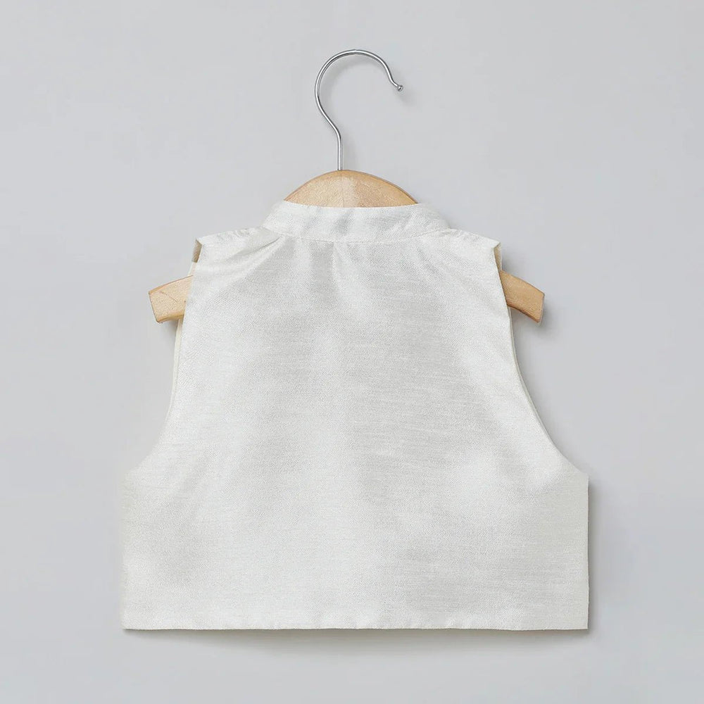 White Raw Silk Top Skirt Set for Girls with Red Heart Embroidery - BYB PREMIUM