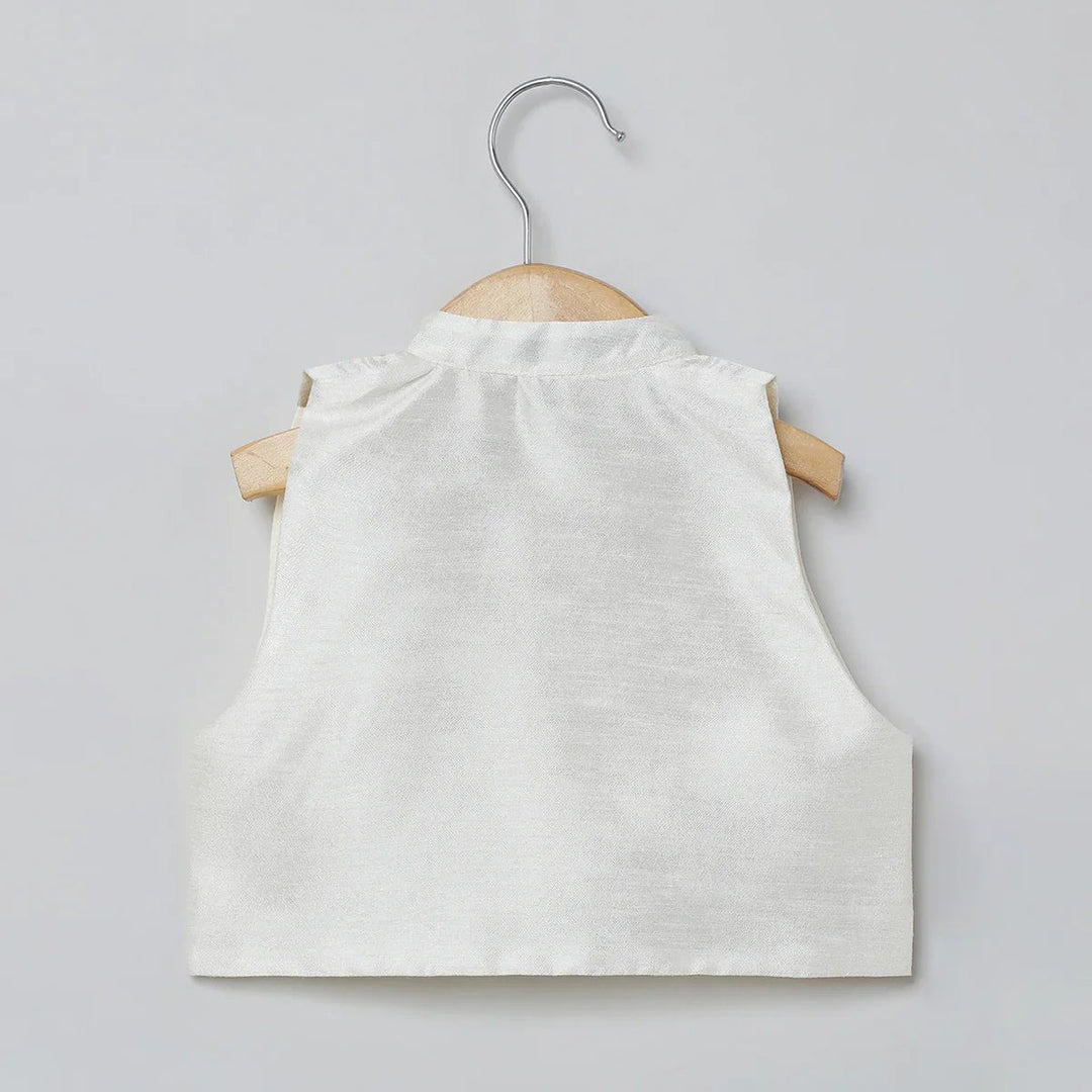 White Raw Silk Top Skirt Set for Girls with Red Heart Embroidery - BYB PREMIUM