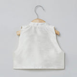 White Raw Silk Top Skirt Set for Girls with Red Heart Embroidery - BYB PREMIUM