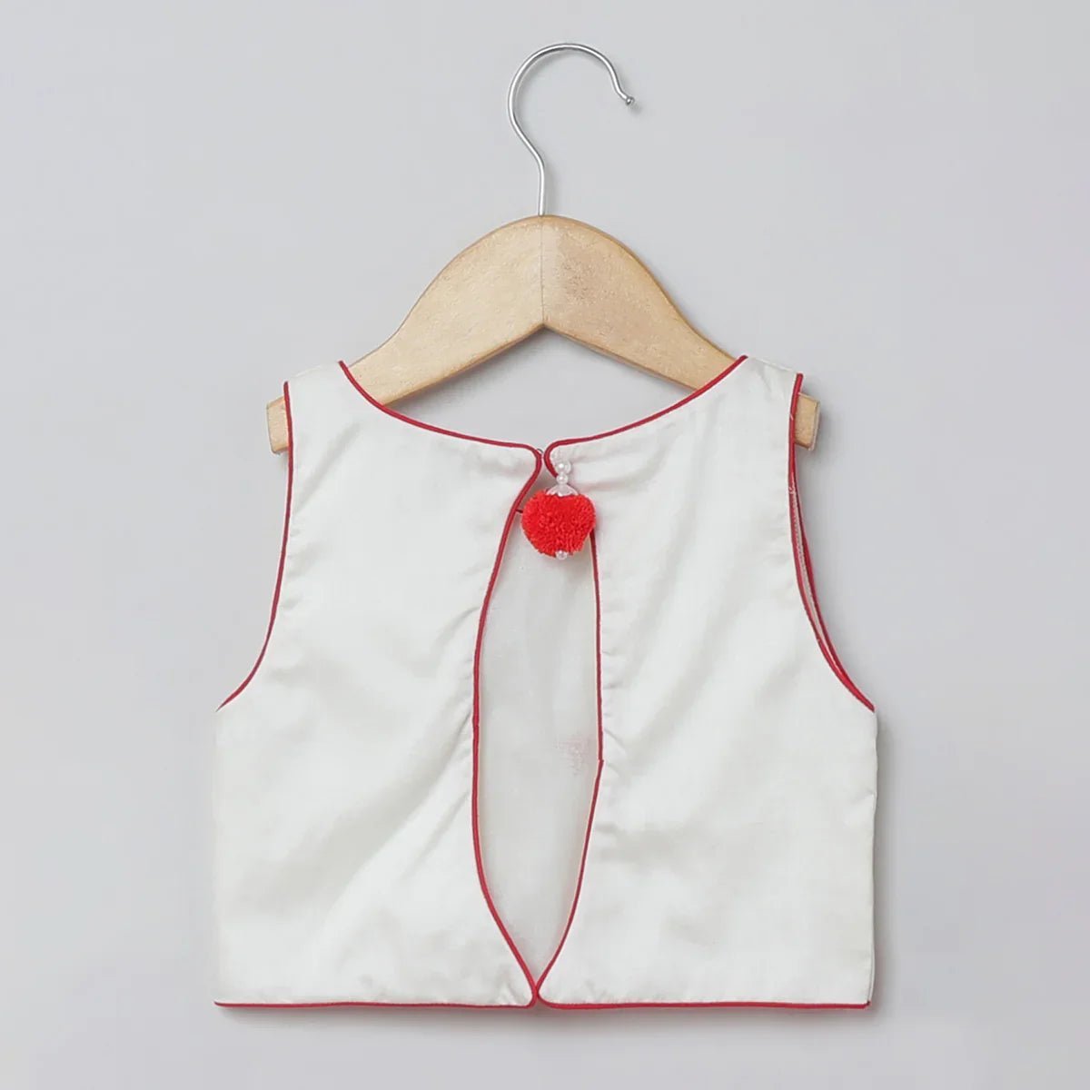 White & red heart embroidered top skirt set for girls | cotton & tulle   byb premium