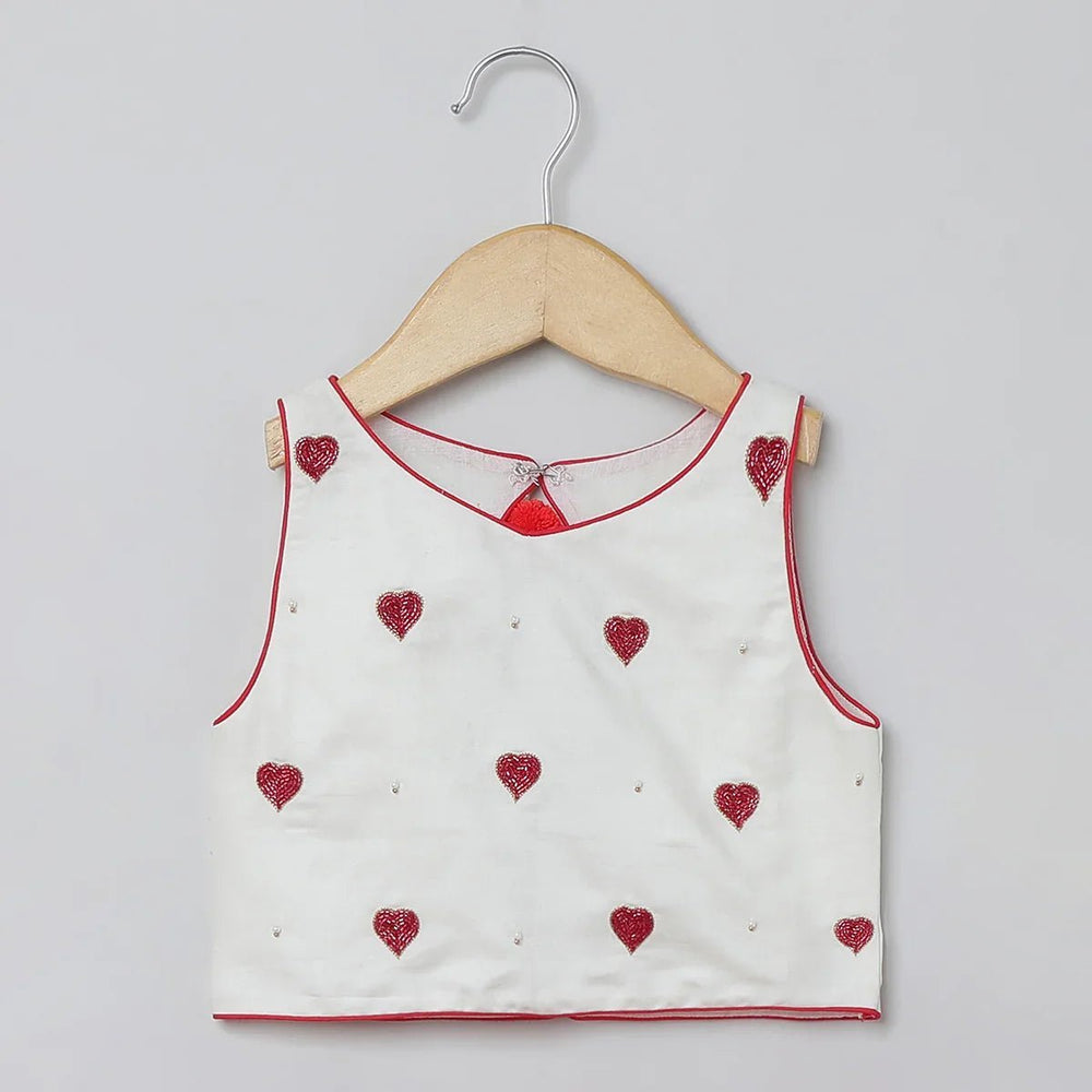 White & Red Heart Embroidered Top Skirt Set for Girls | Cotton & Tulle - BYB PREMIUM