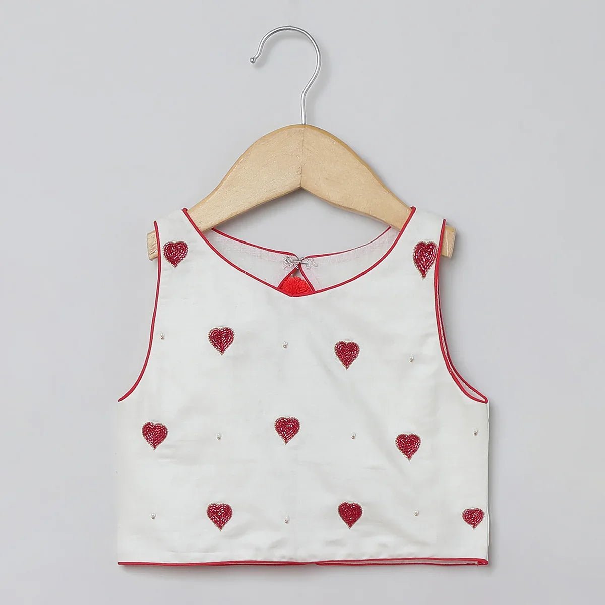 White & red heart embroidered top skirt set for girls | cotton & tulle   byb premium