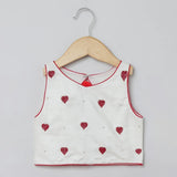 White & Red Heart Embroidered Top Skirt Set for Girls | Cotton & Tulle - BYB PREMIUM