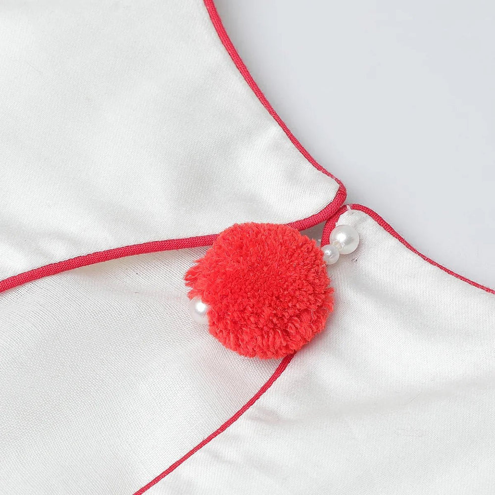 White & Red Heart Embroidered Top Skirt Set for Girls | Cotton & Tulle - BYB PREMIUM
