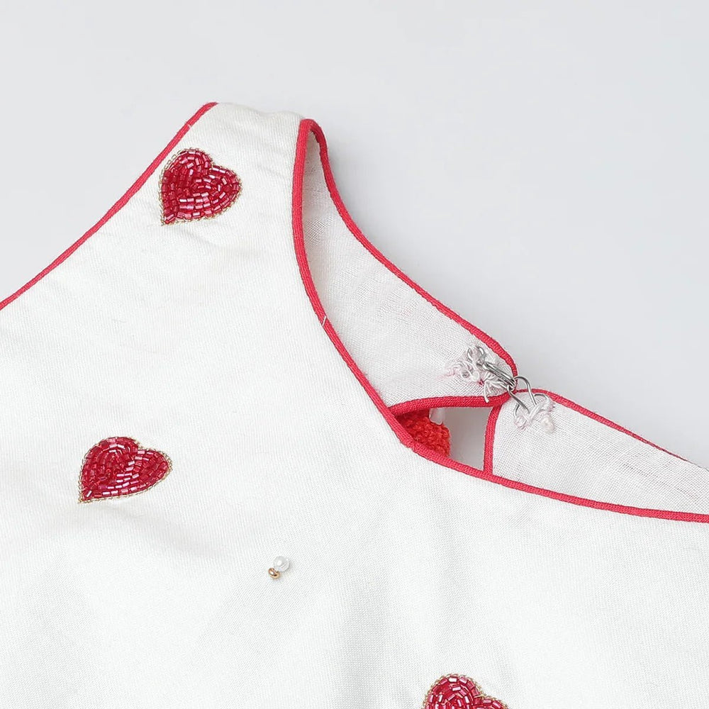 White & Red Heart Embroidered Top Skirt Set for Girls | Cotton & Tulle - BYB PREMIUM
