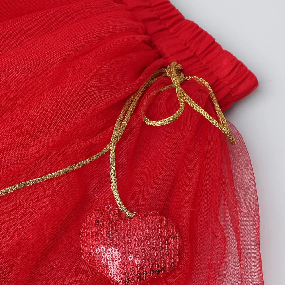 White & Red Heart Embroidered Top Skirt Set for Girls | Cotton & Tulle - BYB PREMIUM