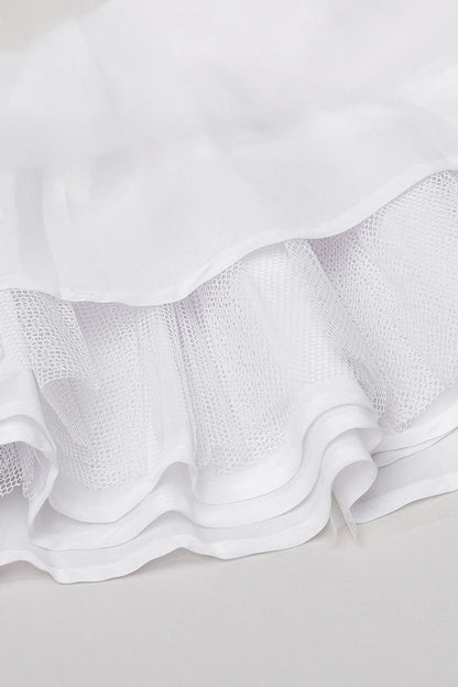 White Satin Party Dress with Pearl Embellishments - BYB PREMIUM