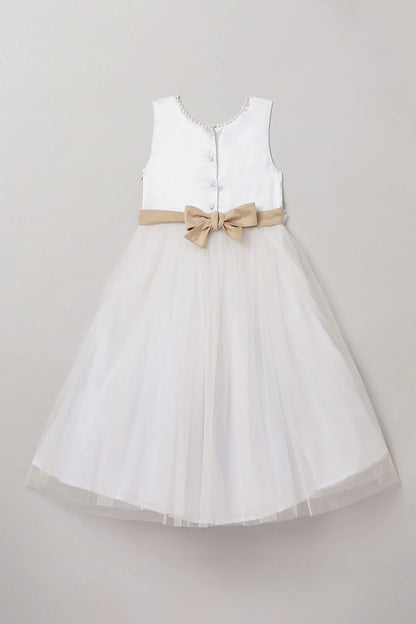 White Satin Party Dress with Pearl Embellishments - BYB PREMIUM