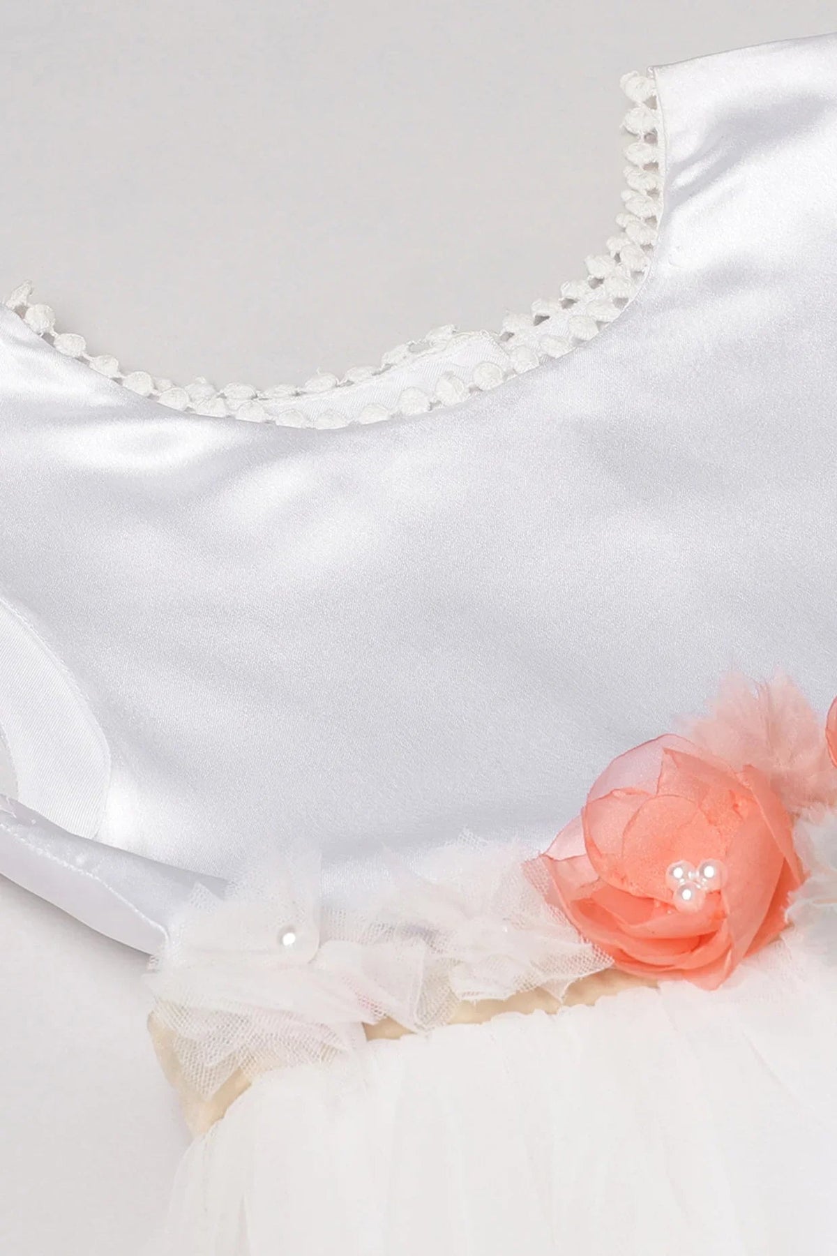 White satin party dress with pearl embellishments   byb premium