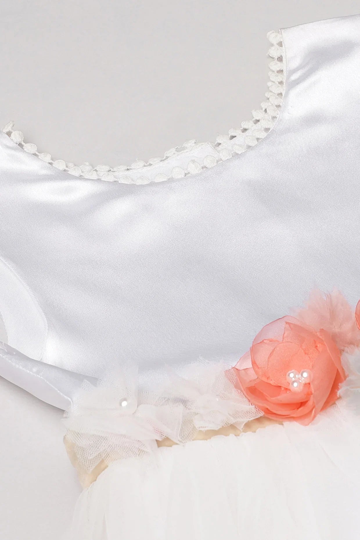 White Satin Party Dress with Pearl Embellishments - BYB PREMIUM